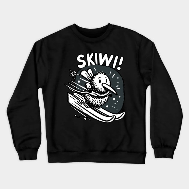 Skiing Skiwi Scarf Kiwi Bird (Back Print) Crewneck Sweatshirt by DoodleDashDesigns